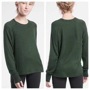 Athleta Girl Up For The Challenge Seaweed Snack Green Knit Sweater Girl's L/12